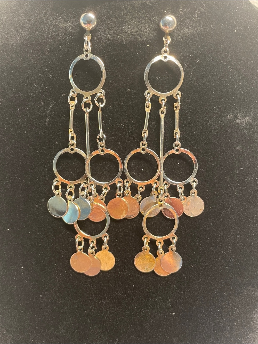 Silver Multi-Ring Dangle Coin Drop Earrings - Women Jewelry